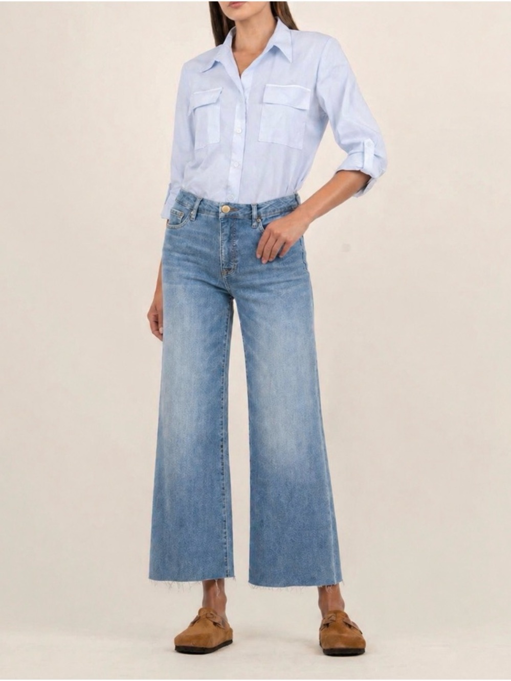 KUT from the Kloth Fab Ab Wide Leg Jeans Size 12 | Raw Hem | Evereve